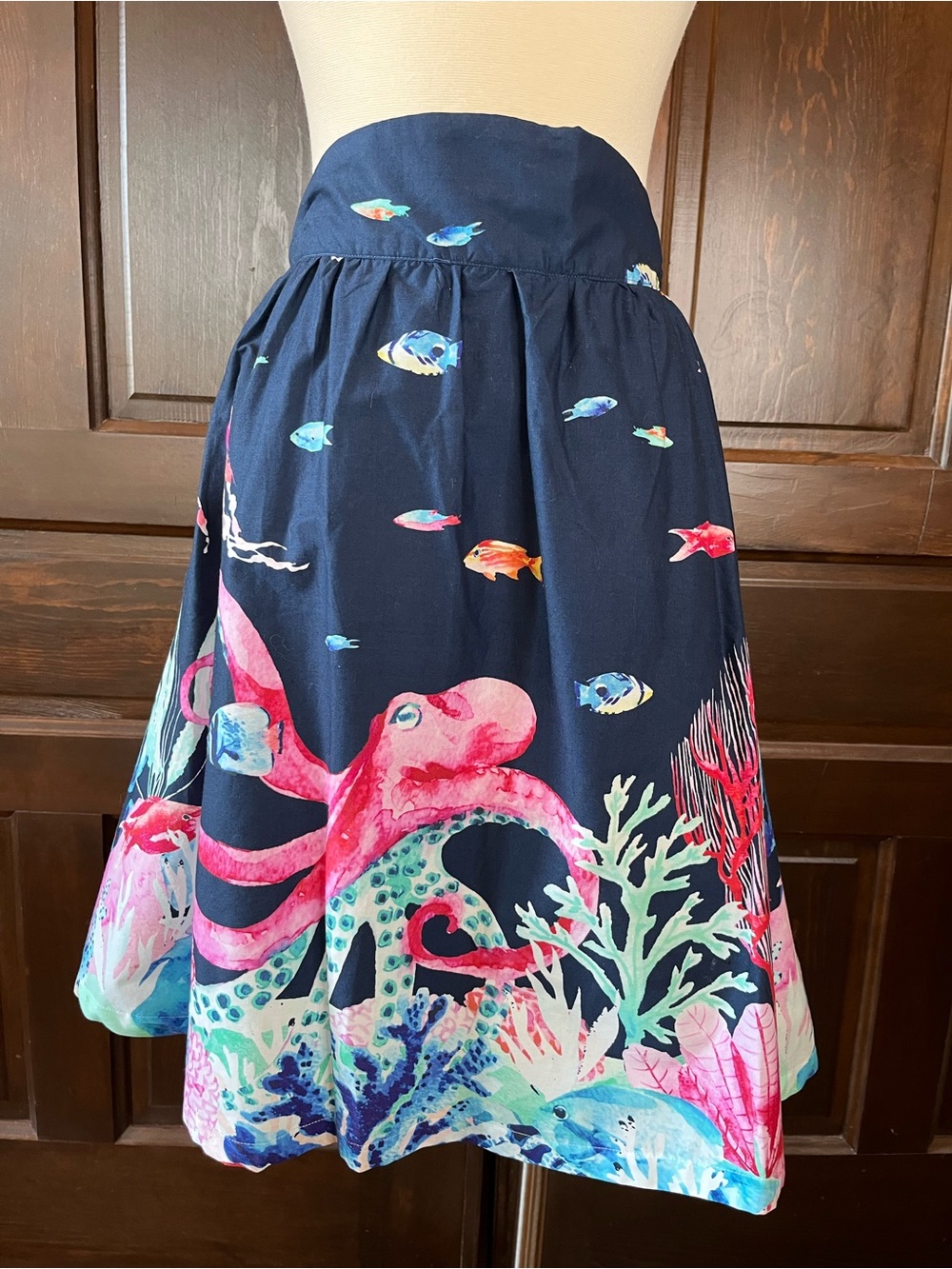 ModCloth Under the Sea Octopus Skirt Size L Marine Life Whimsical Teacher Pocket - Picture 2 of 12